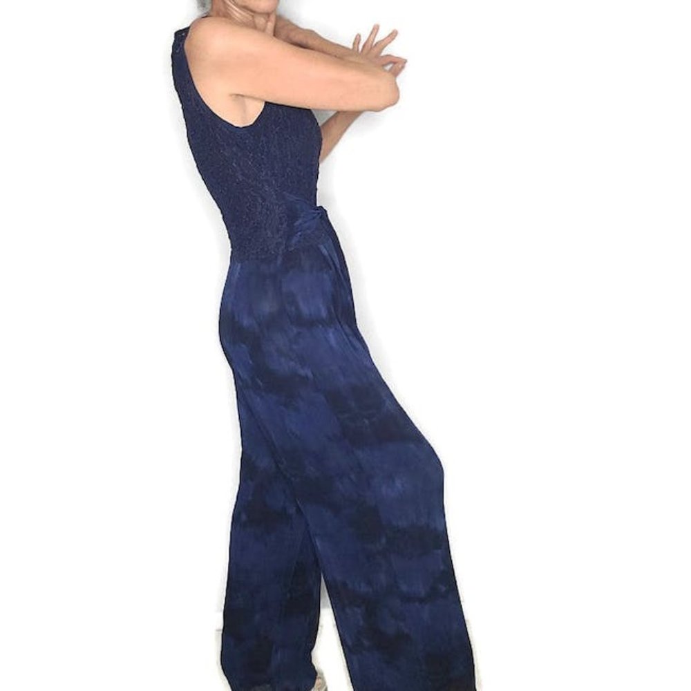 NWT Carol Little Sleeveless Blue Lace Sheer Jumpsuit Boho Sz 6